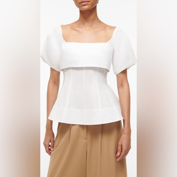 NWT STAUD palermo corset top in white | square neck puff sleeves | size XS - Picture 1 of 12